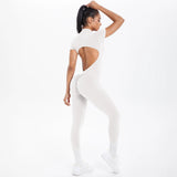 Short Sleeved One-Piece Suit Half Zipper Gym Yoga Set