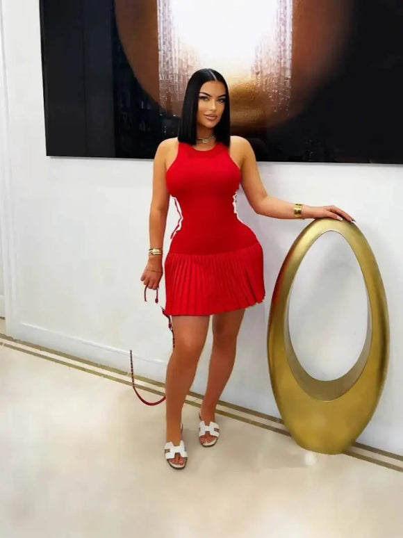 Short Sleeve High Waist Ruffle Short Dress