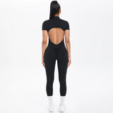 Short Sleeved One-Piece Suit Half Zipper Gym Yoga Set