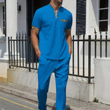 Stand up Collar Short Sleeve T-shirt and Pants 2pc