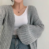 Lantern Sleeve Open Knit Cardigan