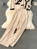 Thick Knitted Loose Cardigan Knit Vest+Elastic Long Pants 3pc Outfit