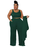Long Sleeve Cardigan with Crop Top and Pants 3pc- PS