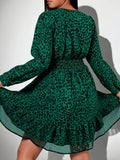 V-Neck Leopard Print Long-Sleeve Dress