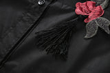 Floral Embroidery Chiffon Transparent Long Sleeve Blouse- PS