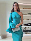 One-shoulder Ruffle Hem Dress