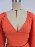 Backless Lace Up V Neck Flare Sleeve Shirt Tops + Loose Shorts 2pc Set