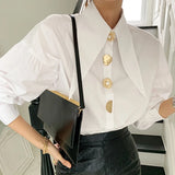 Sharp Corner Collar Loose Long Sleeve Blouse
