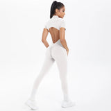 Short Sleeved One-Piece Suit Half Zipper Gym Yoga Set