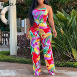 Spaghetti Sleeveless All Over Print Straight Leg Jumpsuits