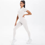 Short Sleeved One-Piece Suit Half Zipper Gym Yoga Set
