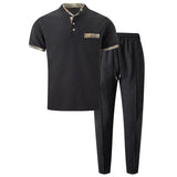 Stand up Collar Short Sleeve T-shirt and Pants 2pc