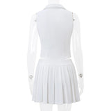 V-neck Vest Mini Pleated Skirt 2pc