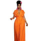 Lapel Collar Wide Leg Jumpsuit