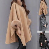 Cape Coat Faux Fur Collar Mid Length Poncho Shawl