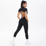 Short Sleeved One-Piece Suit Half Zipper Gym Yoga Set