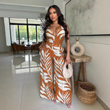 Print Halter Sleeveless Crop Shirt and Wide Leg Pants 2PC