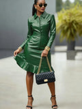 Faux Leather Lapel Dress