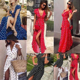 Long Split Polka Dot Maxi Dress