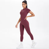 Short Sleeved One-Piece Suit Half Zipper Gym Yoga Set