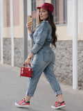Denim Washed Long Sleeved Jumpsuit-PS