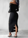 Off Shoulder Cutout Lace Trim Bodycon Dress