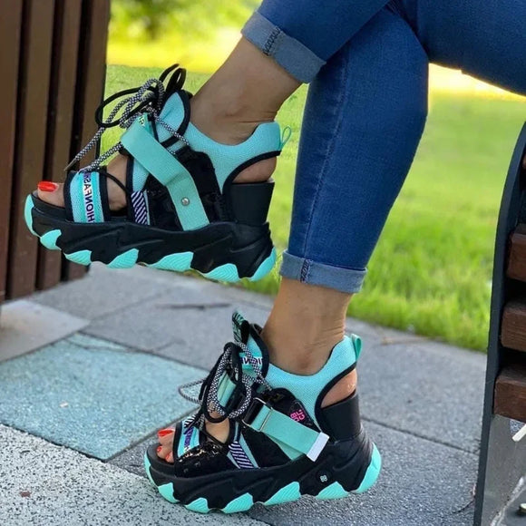 Mixed Color Platform Wedge Sandal
