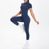 Short Sleeved One-Piece Suit Half Zipper Gym Yoga Set