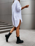 Shirt Dress - Casual Long Sleeve Lapel Dress