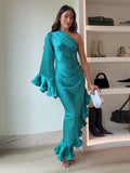 One-shoulder Ruffle Hem Dress