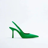 Summer Women Heels Sandals Red Pointed Slingback Sandals Shoes Green Black Purple Kitten Heels Party Prom Ladies Stilettos