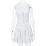 V-neck Vest Mini Pleated Skirt 2pc
