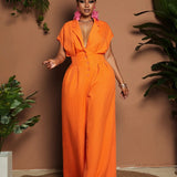 Lapel Collar Wide Leg Jumpsuit