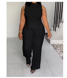 Print Sleeveless Shirt and Wide Leg Pants 2pc