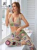 Knitted Mini Camis+Elastic Waist Long Pants 2pc