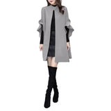 Petal Sleeve Stand Collar A-line Cape Mid Length Cardigan Coat