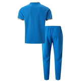 Stand up Collar Short Sleeve T-shirt and Pants 2pc