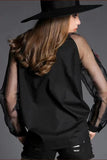 Floral Embroidery Chiffon Transparent Long Sleeve Blouse- PS