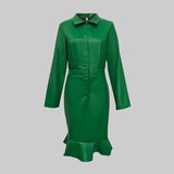 Faux Leather Lapel Dress