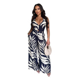 Print Halter Sleeveless Crop Shirt and Wide Leg Pants 2PC