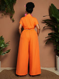 Lapel Collar Wide Leg Jumpsuit