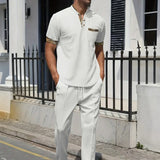 Stand up Collar Short Sleeve T-shirt and Pants 2pc