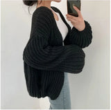 Lantern Sleeve Open Knit Cardigan