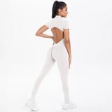 Short Sleeved One-Piece Suit Half Zipper Gym Yoga Set