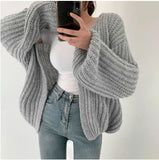 Lantern Sleeve Open Knit Cardigan
