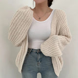 Lantern Sleeve Open Knit Cardigan