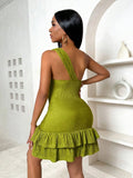 Asymmetrical Ruffle Trim Dress