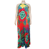 Loose Pleated Backless Halter Long Dress-PS