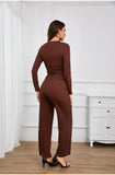 Casual O Neck Long Sleeve & High Waist Wide Leg Pants Sets