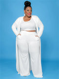 Long Sleeve Cardigan with Crop Top and Pants 3pc- PS